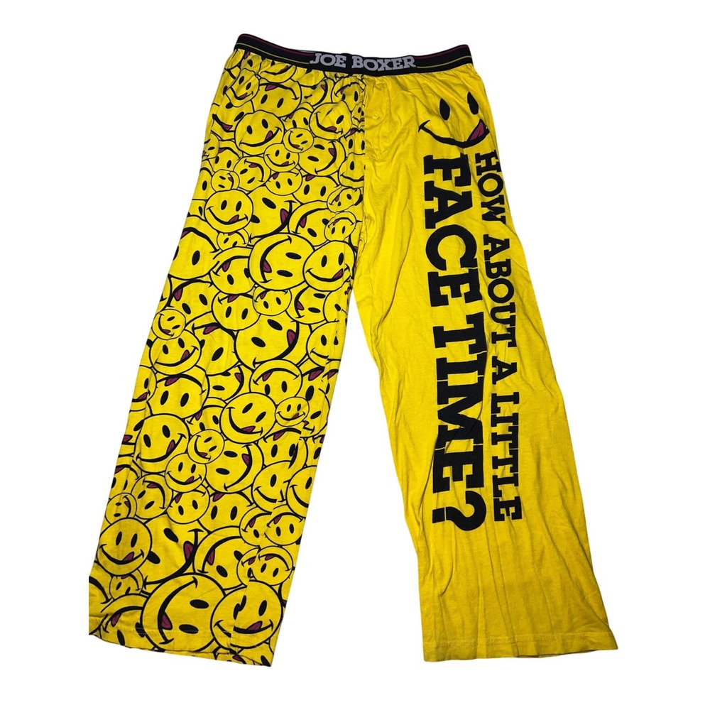 Joe Boxer Mens Pajama Pants Yellow Smiley Face Split Leg Lounge Sleepwear Medium